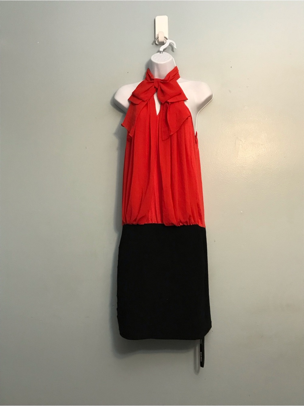Bisou Bisou Red and Black Strapless Bow Neck Colorblock Dress